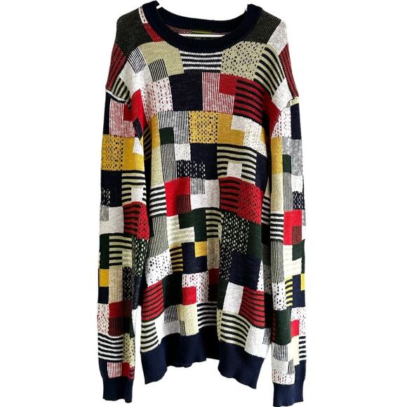 Urban Outfitters O'Hanlon Patchwork Print Sweater Crew Neck Rib Trim Multi L - Picture 2 of 5
